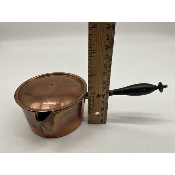 Antique Swedish Copper Ware Cooking Pot with Lid 8 inches Long x 2 Inches High - Picture 10 of 12